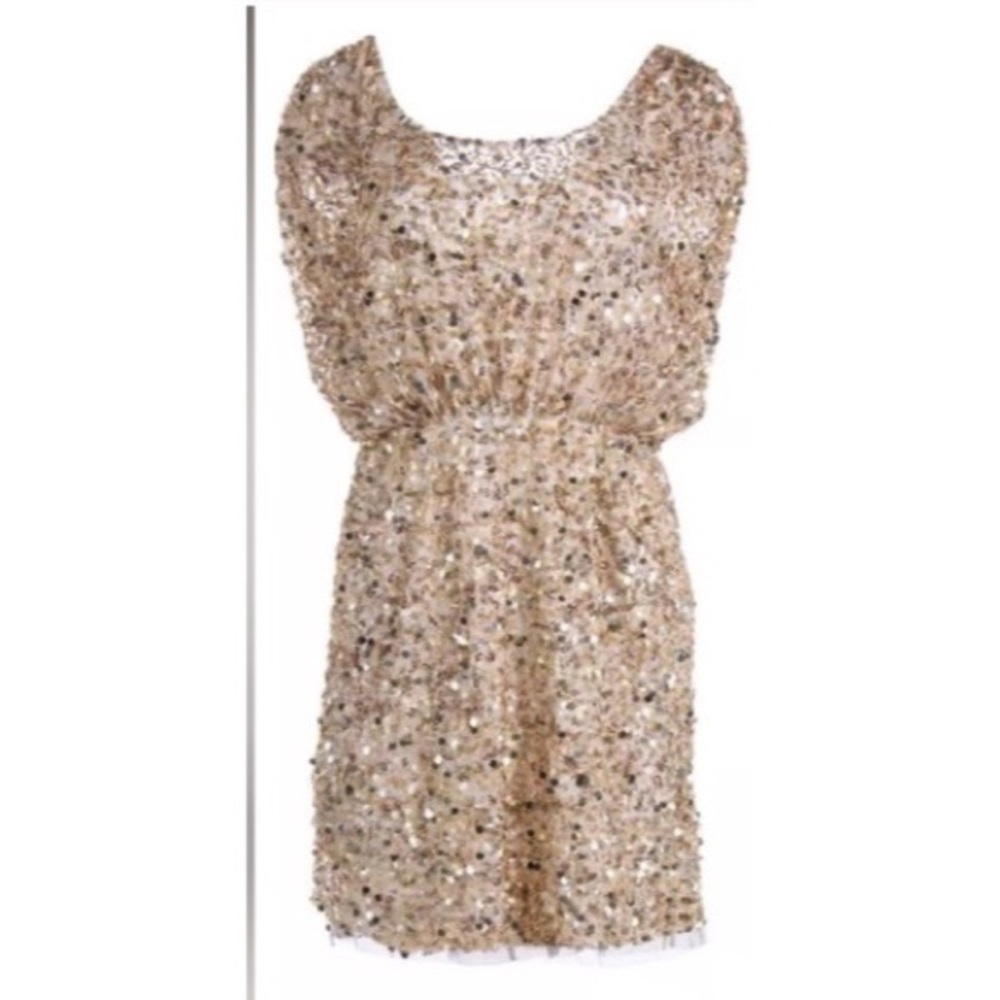 Aidan Mattox gold sequin blouson mini dress size 6
